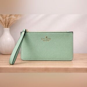Kate Spade Mint Green Leather Wristlet Clutch | Slim Zip Pouch NWOT